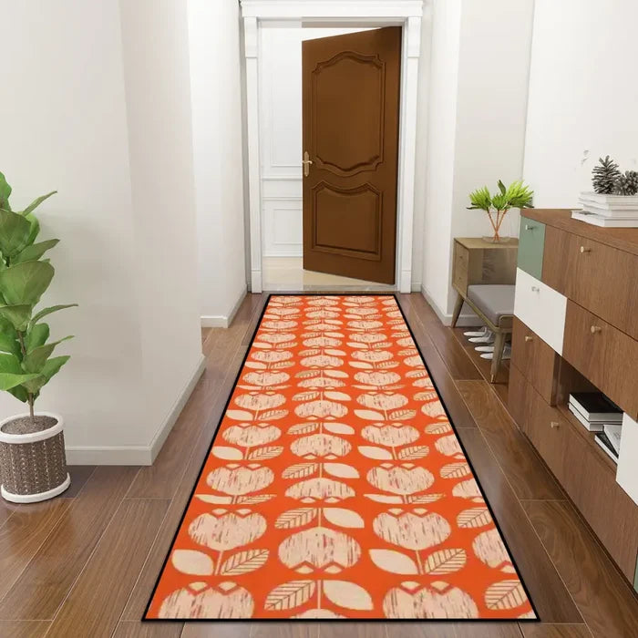 Retro Scandi Runner – Midcentury Red White Floral Rug | Multiple Sizes - 24’’x72’’ - retro runner