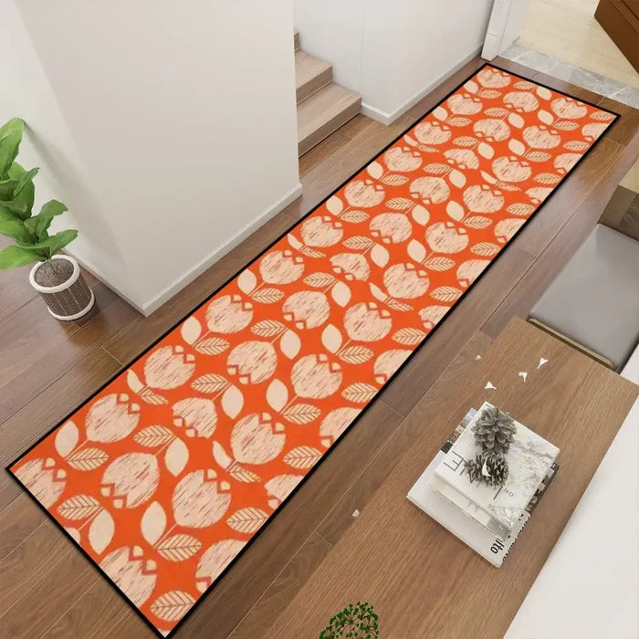 Retro Scandi Runner – Midcentury Red White Floral Rug | Multiple Sizes - retro runner