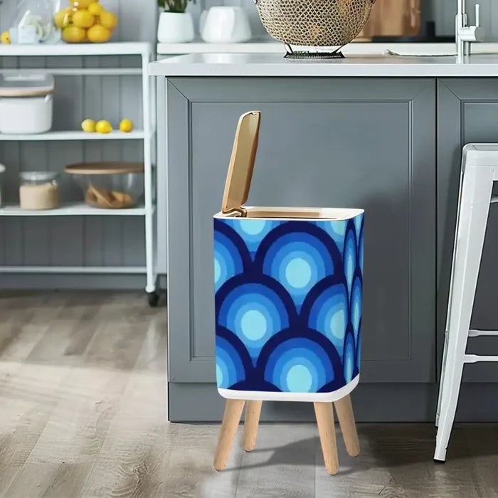 Retro Scandi Square Small Trash Can with Lid 1970s Peacock Blue Circles - One Size - retro tash cans