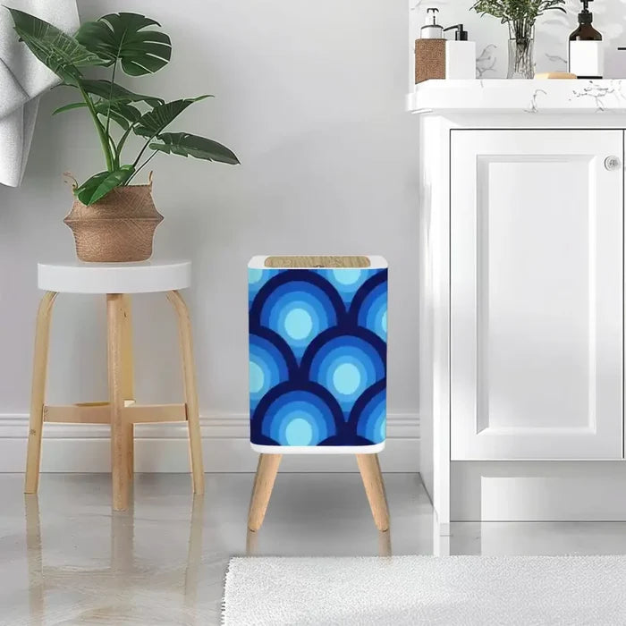 Retro Scandi Square Small Trash Can with Lid 1970s Peacock Blue Circles - One Size - retro tash cans