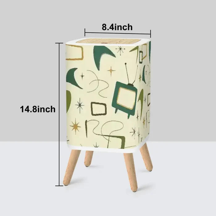 Retro Scandi Square Small Trash Can with Lid 50s Motif Pattern Beige - One Size - retro tash cans