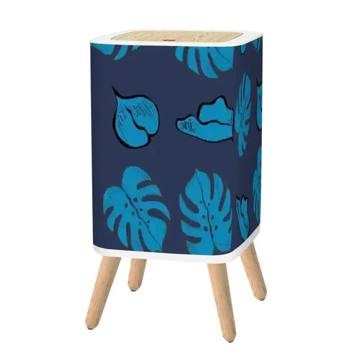 Retro Scandi Square Small Trash Can with Lid Deep Indigo Oceanic Ink Blue - One Size - retro tash cans