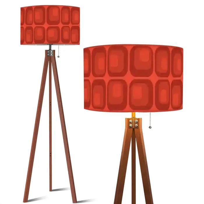 Retro Scandi Tripod Floor Lamp - Midcentury 1970s Red Geometric Light - US Plug - retro floor lamps