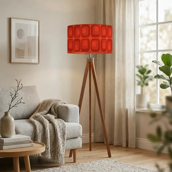Retro Scandi Tripod Floor Lamp - Midcentury 1970s Red Geometric Light - retro floor lamps