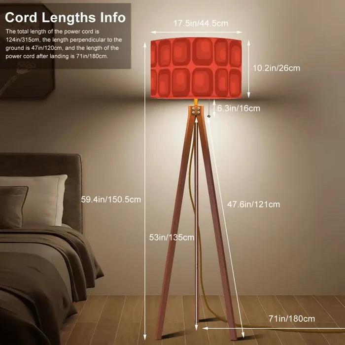 Retro Scandi Tripod Floor Lamp - Midcentury 1970s Red Geometric Light - retro floor lamps