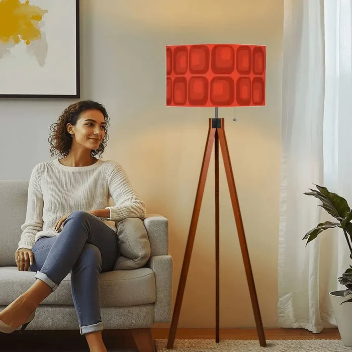 Retro Scandi Tripod Floor Lamp - Midcentury 1970s Red Geometric Light - retro floor lamps