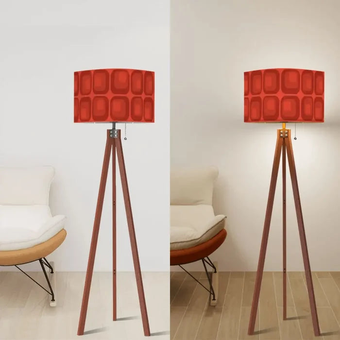 Retro Scandi Tripod Floor Lamp - Midcentury 1970s Red Geometric Light - retro floor lamps