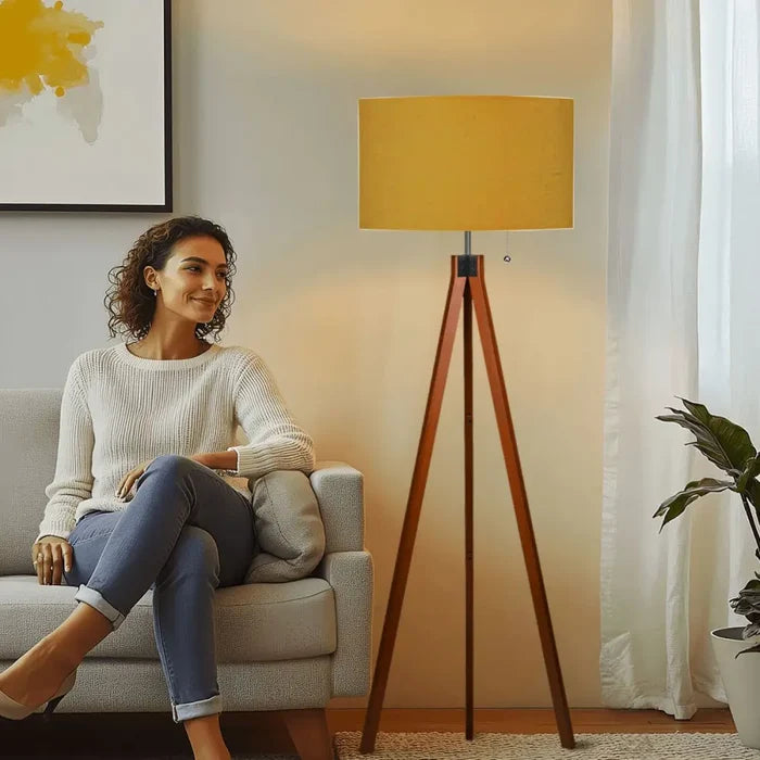 Retro Scandi Tripod Floor Lamp Ochre Warm Mustard Yellow - retro floor lamps