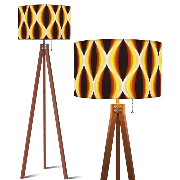 Retro Scandi Wooden Tripod Floor Lamp - 1960s Honeycomb Pattern Print - US Plug - retro floor lamps