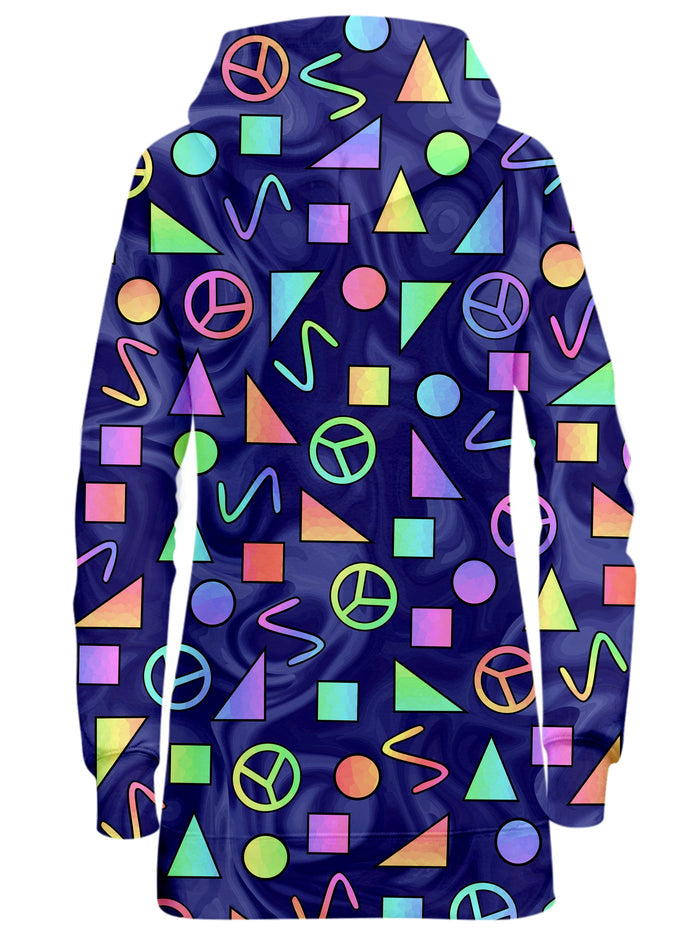 Retro Shapes Peace Symbols Blue Hoodie Dress Sartoris Art Epic Hoodie