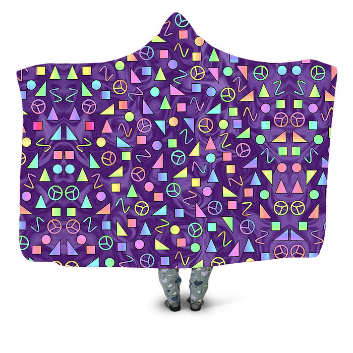 Retro Shapes Peace Symbols Purple Hooded Blanket Sartoris Art Epic Hoodie