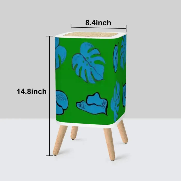 Retro Square Small Trash Can with Lid Blue Monstera on Grass Green - One Size - retro tash cans