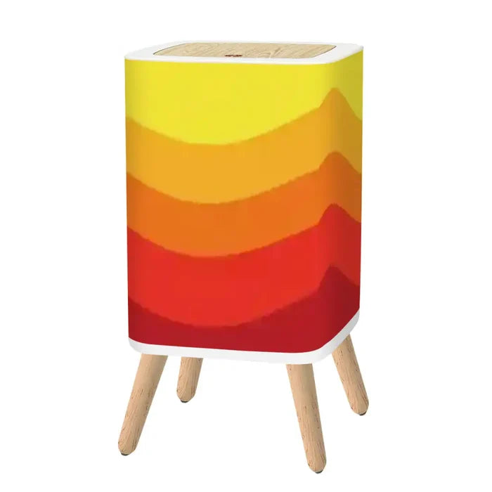 Retro Square Small Trash Can with Lid Flowing Wave Pattern Red Orange Yellow - One Size - retro tash cans