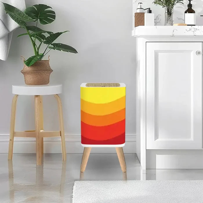 Retro Square Small Trash Can with Lid Flowing Wave Pattern Red Orange Yellow - One Size - retro tash cans
