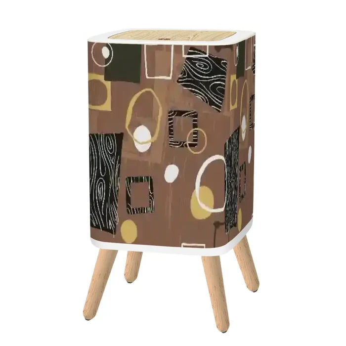 Retro Square Small Trash Can with Lid Mid Century 50s Brown Beige Black - One Size - retro tash cans