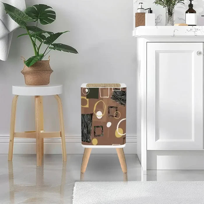 Retro Square Small Trash Can with Lid Mid Century 50s Brown Beige Black - One Size - retro tash cans