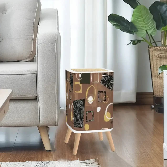Retro Square Small Trash Can with Lid Mid Century 50s Brown Beige Black - One Size - retro tash cans