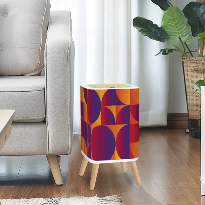Retro Square Trash Can with Lid Abstract Punchy Colors - One Size - retro tash cans