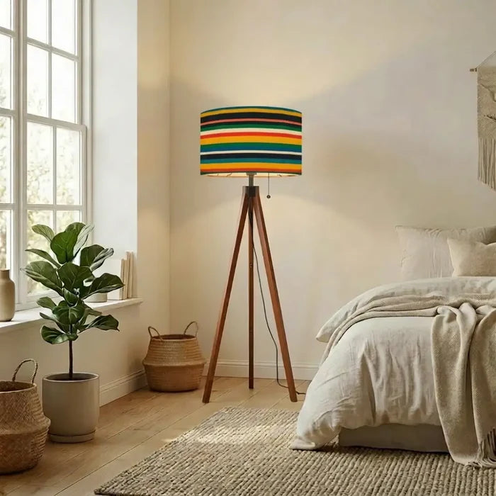 Retro Striped Nordic Floor Lamp – Smart LED Lighting Tripod Legs Linen Lampshade - retro floor lamps