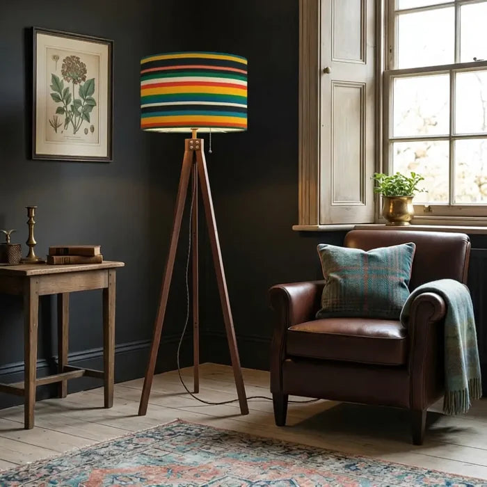 Retro Striped Nordic Floor Lamp – Smart LED Lighting Tripod Legs Linen Lampshade - retro floor lamps