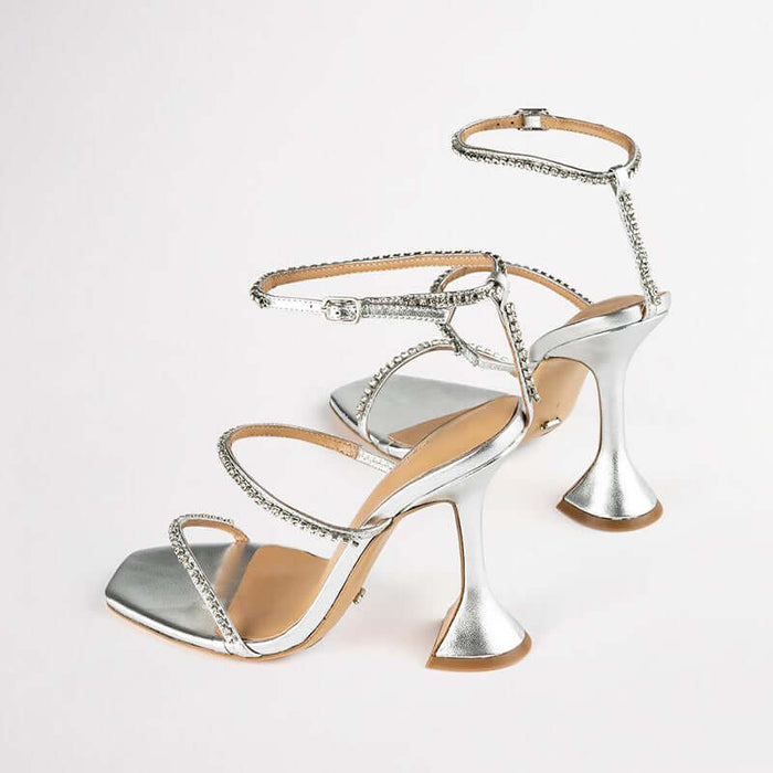 High Heels Square Toe Wine Glass Heel With Large Size  Rhinestone Sandals BadAssWear.fi