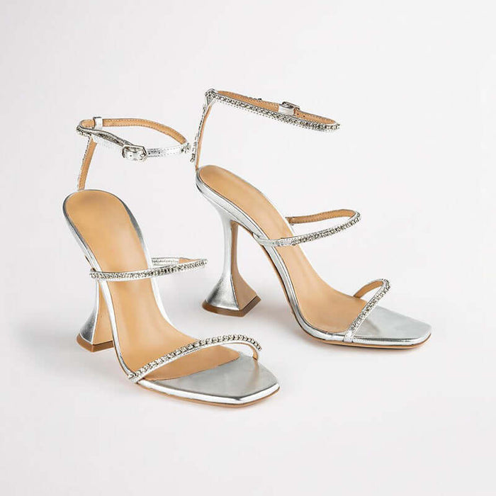 High Heels Square Toe Wine Glass Heel With Large Size  Rhinestone Sandals BadAssWear.fi