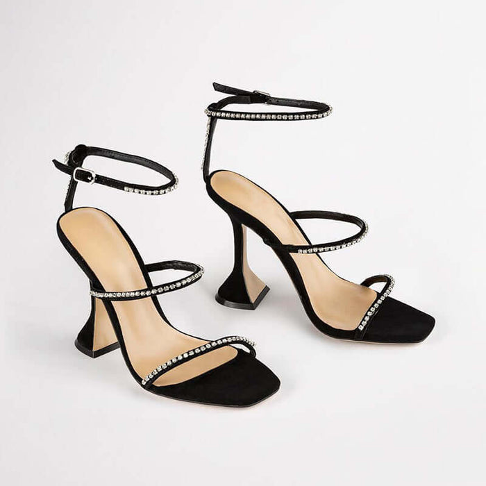 High Heels Square Toe Wine Glass Heel With Large Size  Rhinestone Sandals BadAssWear.fi
