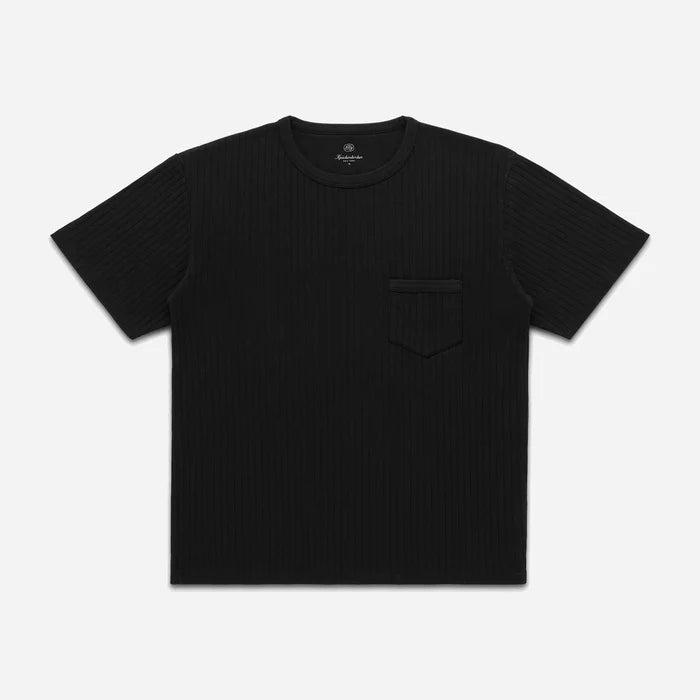 RIB WAFFLE POCKET T-SHIRT -  BLACK