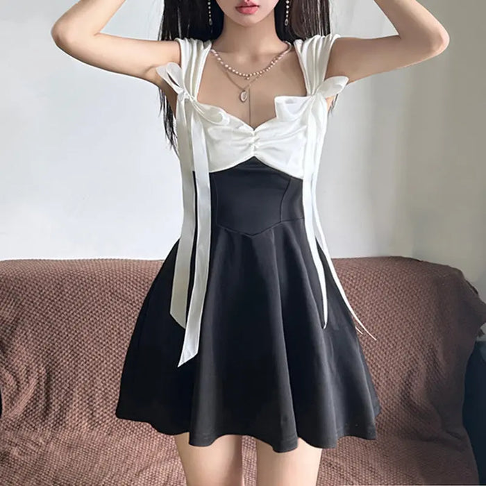 Bow Ribbon Pleated Mini Dress fashionnsio