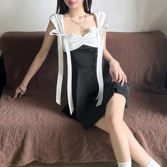 Bow Ribbon Pleated Mini Dress fashionnsio
