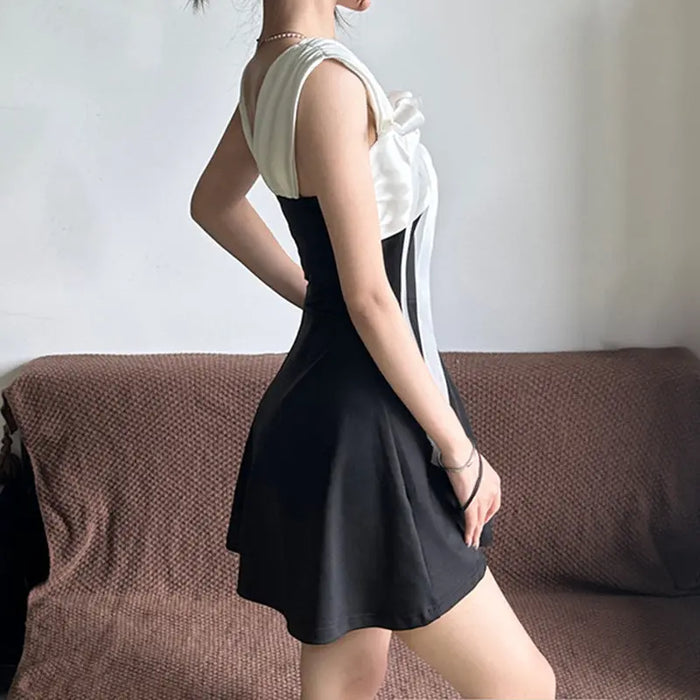 Bow Ribbon Pleated Mini Dress fashionnsio