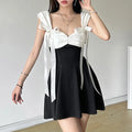 Bow Ribbon Pleated Mini Dress fashionnsio