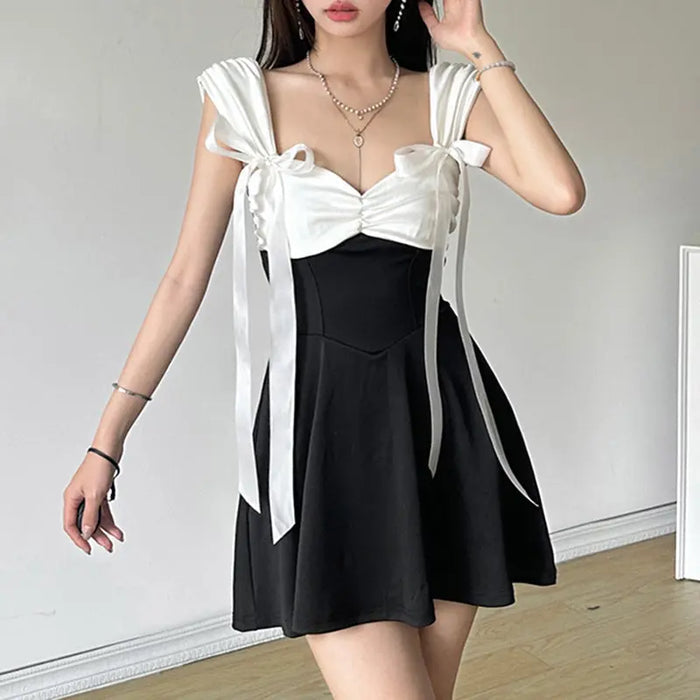 Bow Ribbon Pleated Mini Dress fashionnsio