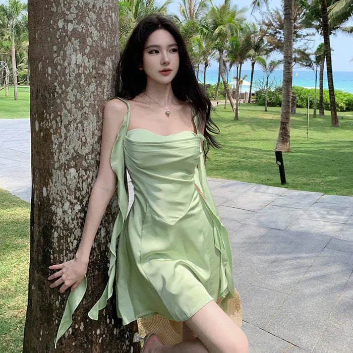 Ruffles Ribbon Mini Dress fashionnsio