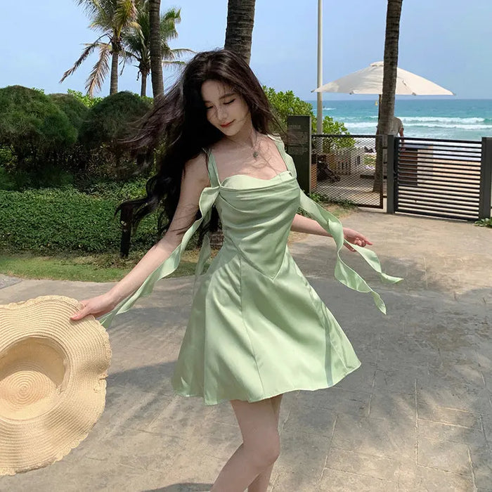 Ruffles Ribbon Mini Dress fashionnsio