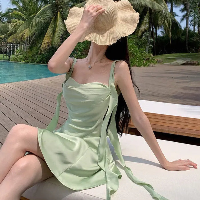 Ruffles Ribbon Mini Dress fashionnsio