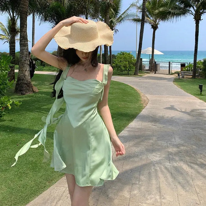 Ruffles Ribbon Mini Dress fashionnsio