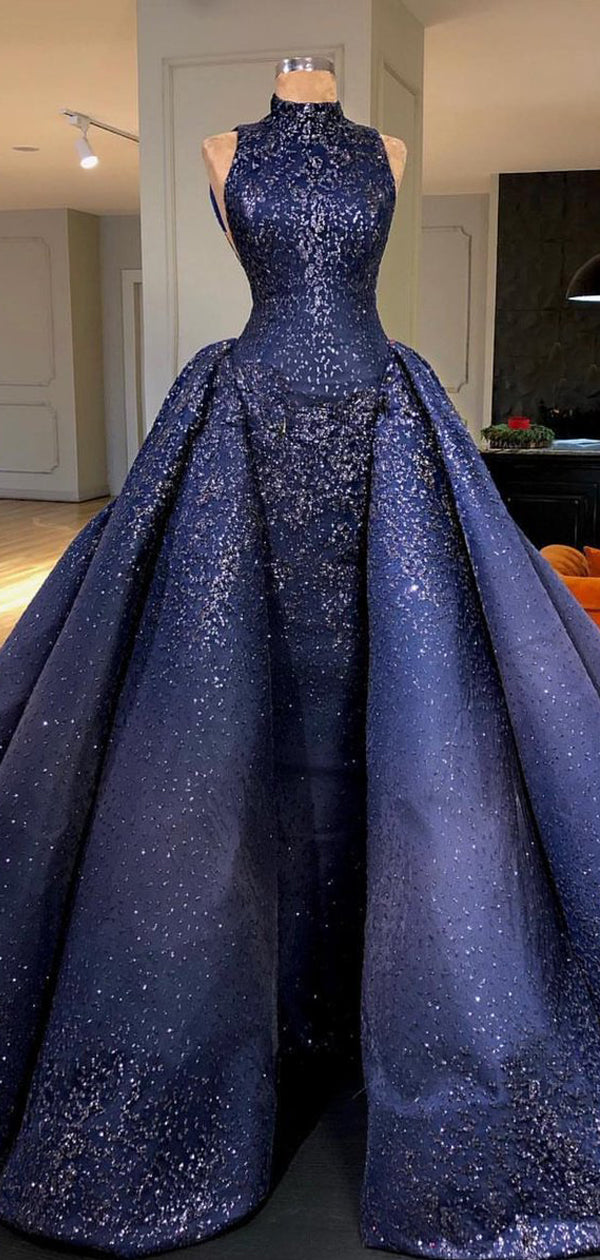 Royal Blue Sparkly Bead Ball Gown Gorgeous Prom Dresses  ,PD00142