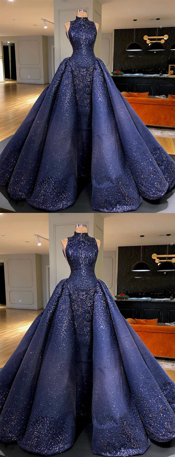 Royal Blue Sparkly Bead Ball Gown Gorgeous Prom Dresses  ,PD00142