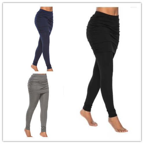 Pack hip side pleated skirt fake two leggings skirt Artsadd