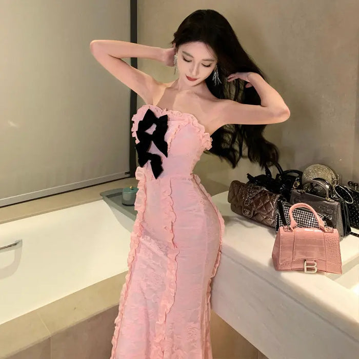 Bow Ruffle Bodycon Long Dress fashionnsio