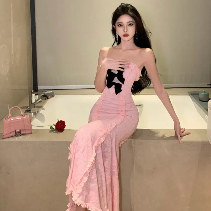 Bow Ruffle Bodycon Long Dress fashionnsio