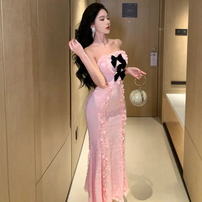 Bow Ruffle Bodycon Long Dress fashionnsio