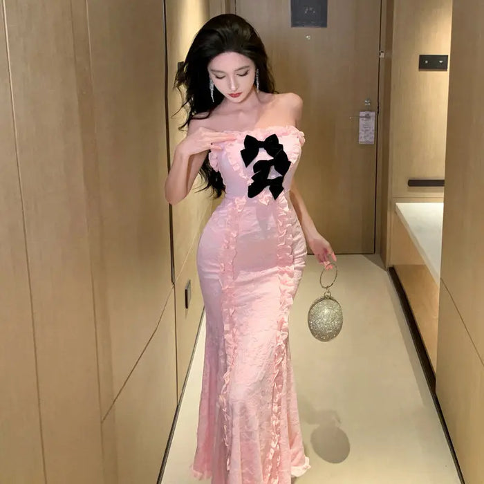 Bow Ruffle Bodycon Long Dress fashionnsio