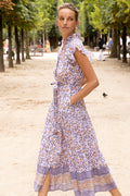Ruffle Collar Button Maxi- Cotswold Navy