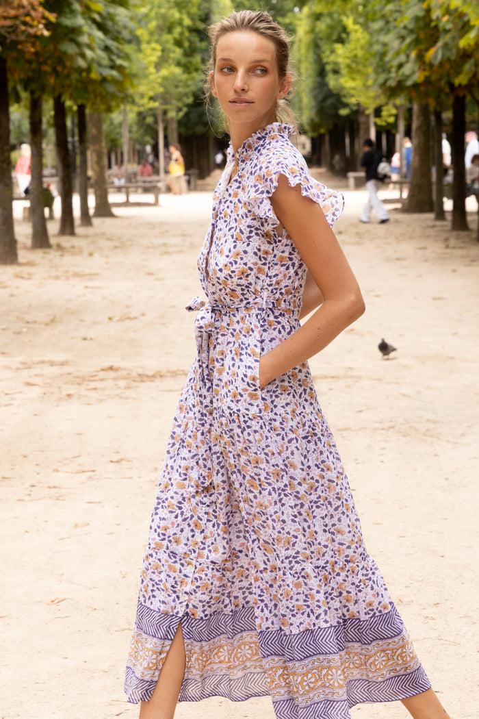 Ruffle Collar Button Maxi- Cotswold Navy