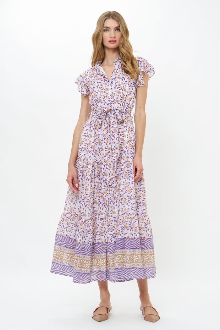 Ruffle Collar Button Maxi- Cotswold Navy