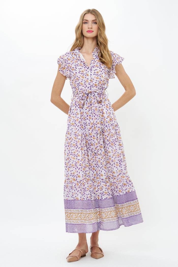 Ruffle Collar Button Maxi- Cotswold Navy