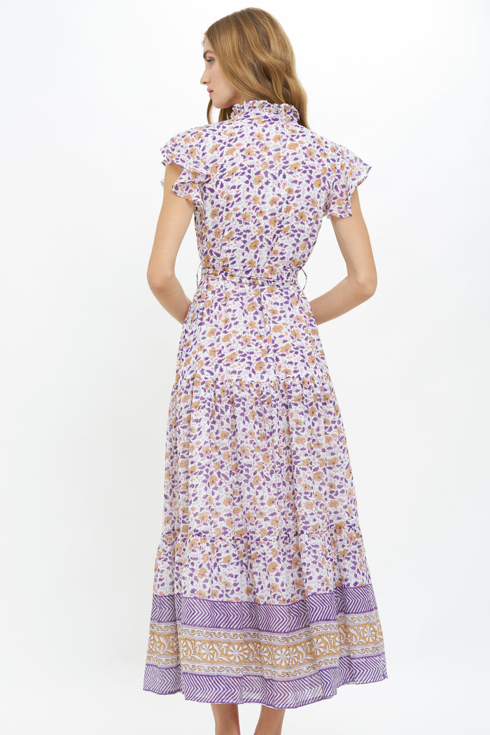 Ruffle Collar Button Maxi- Cotswold Navy