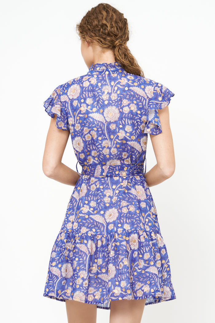 Ruffle Collar Button Mini- Carolina Cobalt